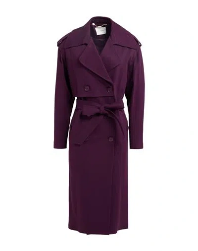 Manila Grace Woman Overcoat & Trench Coat Plum Size 8 Viscose, Polyamide, Elastane