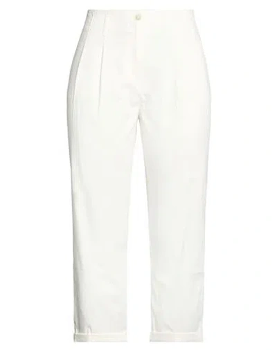 Manila Grace Woman Pants Ivory Size 10 Cotton, Elastane In Multi