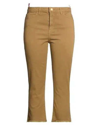 Manila Grace Woman Pants Khaki Size 12 Cotton, Elastane In Brown