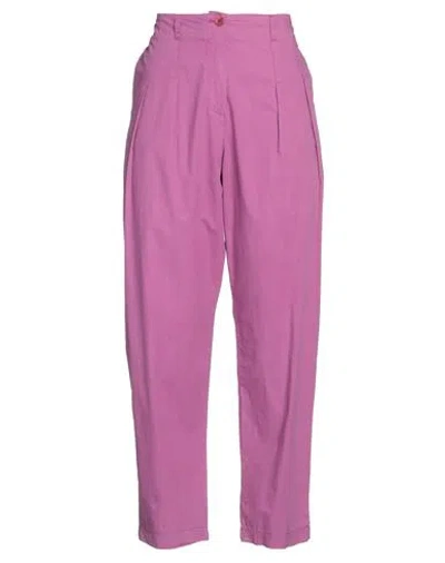 Manila Grace Woman Pants Mauve Size 10 Cotton In Purple