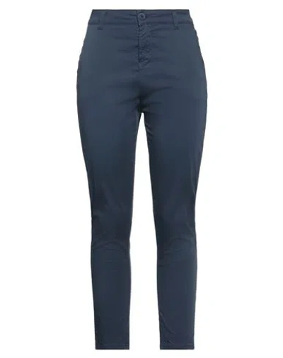 Manila Grace Woman Pants Navy Size 2 Cotton, Elastane In Navy Blue
