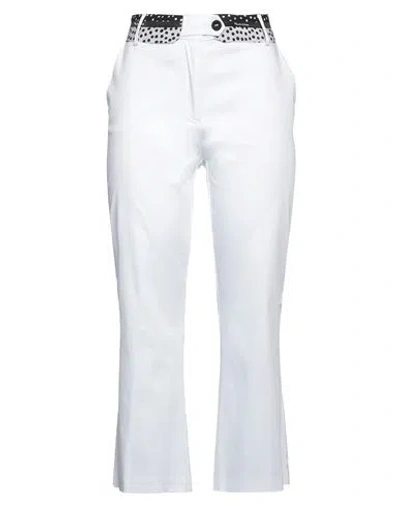 Manila Grace Woman Pants White Size 4 Cotton, Elastane