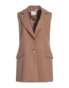 Manila Grace Woman Tailored Vest Camel Size 6 Polyester, Viscose, Elastane