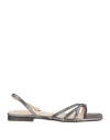 Manila Grace Woman Toe Strap Sandals Steel Grey Size 11 Ovine Leather In Grey