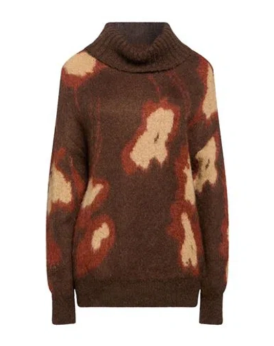 Manila Grace Woman Turtleneck Brown Size M Acrylic, Mohair Wool, Polyamide In Multi