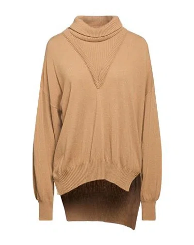 Manila Grace Woman Turtleneck Light Brown Size L Viscose, Polyamide, Wool, Cashmere In Sand