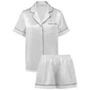 Manito Authentic Women's Short Pajama Set - Peony White, Black In Gray
