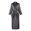 Manito Grey Noble Women's Silk Long Robe - Charcoal Gray, Silver Blue In Grey