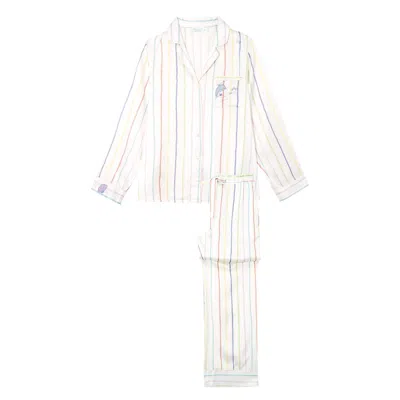 Manito Ocean Stripe Women's Silk Pajama Set In Multi