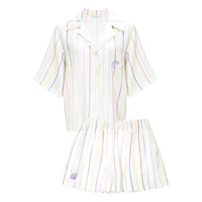 Manito Ocean Stripe Women's Silk Short Pajama Set In Multi