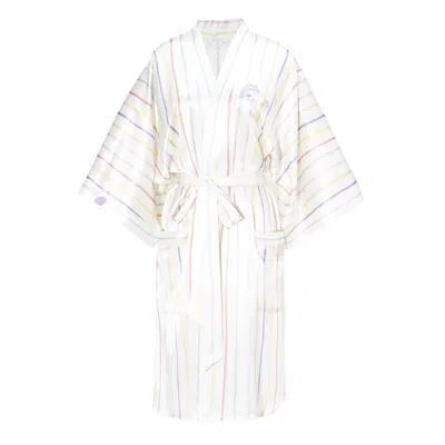 Manito Ocean Stripe Women's Silk Short Robe In White