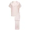 Manito Pink / Purple Lunavie Women's Silk Short Sleeve Pajama Set - Ballet Pink In Pink/purple