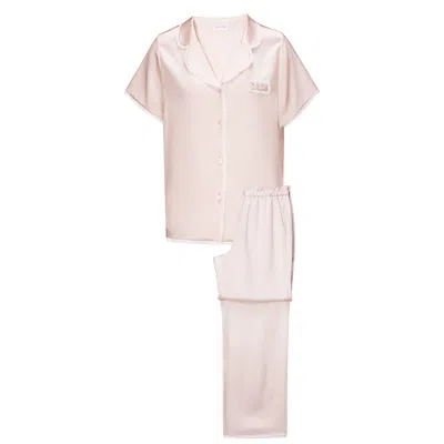 Manito Pink / Purple Lunavie Women's Silk Short Sleeve Pajama Set - Ballet Pink In Pink/purple