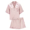 Manito Pink / Purple Remington Women's Silk Short Pajama Set - Cherry Blossom In Pink/purple