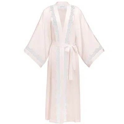 Manito Pink / Purple Wedding Women's Lace Silk Long Robe - Ballet Pink