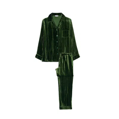 Manito Pleat Velvet Women's Lounge Set - Dark Jade Green