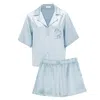 Manito Remington Women's Silk Short Pajama Set - Aquamarine Blue In Blue