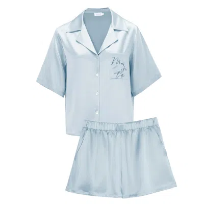 Manito Remington Women's Silk Short Pajama Set - Aquamarine Blue