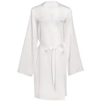 Manito Wedding Women's Embroidered Silk Short Robe - White