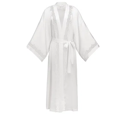 Manito Wedding Women's Lace Silk Long Robe - White