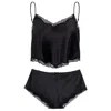 Manito Wedding Women's Lace Silk Pajama Set - Black