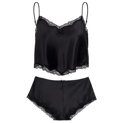Manito Wedding Women's Lace Silk Pajama Set - Black