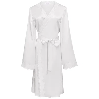 Manito Wedding Women's Lace Silk Short Robe - White