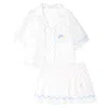 Manito White Ocean Wave Silk Women's Short Pajama Set In White