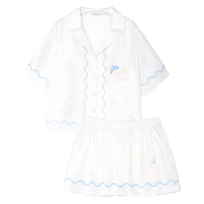 Manito White Ocean Wave Silk Women's Short Pajama Set