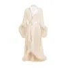 Manito Women's Diva Feather Trimmed Long Robe - Golden Desert In Gold