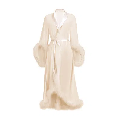 Manito Women's Diva Feather Trimmed Long Robe - Golden Desert In Neutral