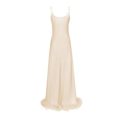 Manito Women's Diva Feather Trimmed Long Slip Dress - Golden Desert