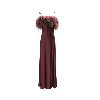 Manito Women's Fiesta Feather Silk Nightdress - Begonia Red