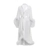 Manito Women's Grey Diva Feather Trimmed Long Robe - Silver Gray In Grey
