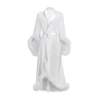 Manito Women's Grey Diva Feather Trimmed Long Robe - Silver Gray