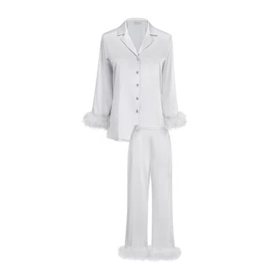 Manito Women's Grey Diva Feather Trimmed Pajama Set - Silver Gray