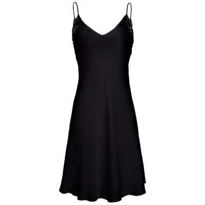 Manito Women's Wedding Floral Lace Silk Mini Dress - Black