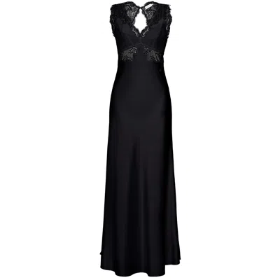 Manito Women's Wedding Lace Silk Maxi Dress - Black