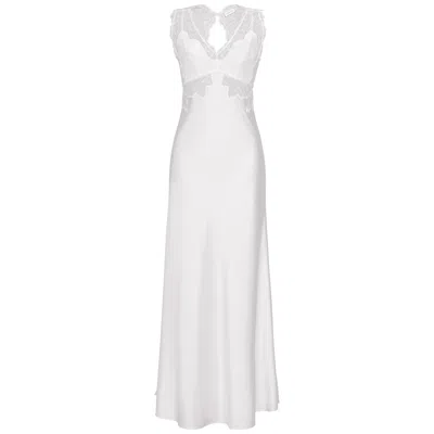 Manito Women's Wedding Lace Silk Maxi Dress - White