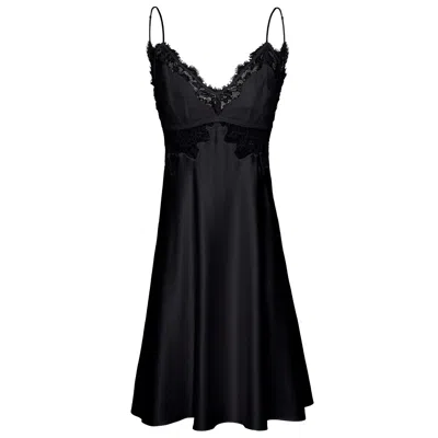 Manito Women's Wedding V-neck Lace Silk Mini Dress - Black