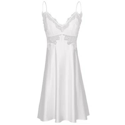 Manito Women's Wedding V-neck Lace Silk Mini Dress - White