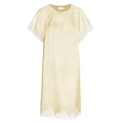 Manito Women's Yellow / Orange Luella Lace Silk Short Sleeve Dress - Bellflower Yellow In Yellow/orange