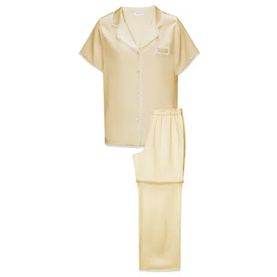Manito Yellow / Orange Lunavie Women's Silk Short Sleeve Pajama Set - Pear Sorbet In Yellow/orange