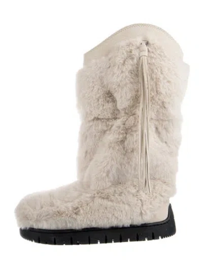 Pre-owned Manitobah Mukluk Fur Leather Trim Embellishment Boots In Neutral