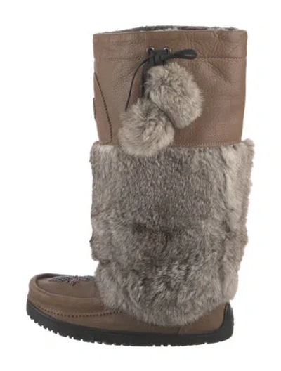 Pre-owned Manitobah Mukluk Leather Colorblock Pattern Boots In Brown