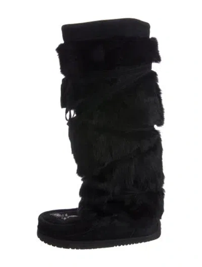 Pre-owned Manitobah Mukluk Suede Fur Trim Boots In Black