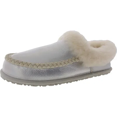 Manitobah Mukluks Womens Faux Fur Leather Clogs In Silver