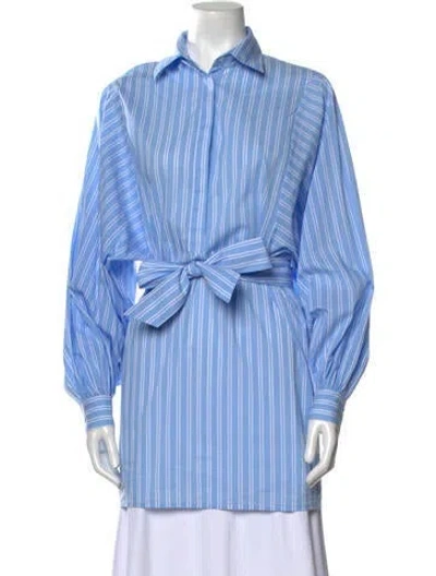 Pre-owned Manning Cartell Striped Long Sleeve Button-up Top In Blue