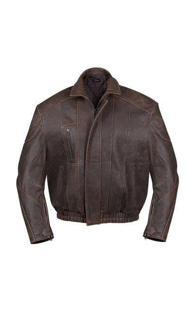 Manokhi Adwa Calfskin Leather Jacket In Brown