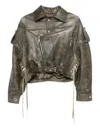 Manokhi Asymmetric Leather Jacket In Green